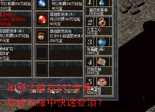 如何才能在997传奇巅峰私服中快速登顶? 如何才能在997传奇巅峰私服中快速登顶?