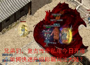 兄弟们,复古传奇私服今日开服,如何快速升级称霸玛法大陆? 兄弟们,复古传奇私服今日开服,如何快速升级称霸玛法大陆?